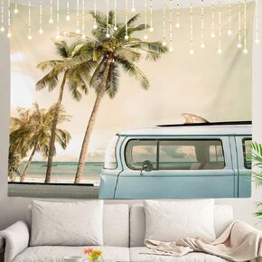 Shrahala Vintage Wall Tapestry, Ocean Drive Vintage Car Wall Hanging Large Tapestry Psychedelic Tapestry Decorations Bedroom Living Room Dorm(51.2 x 59.1 Inches, Blue)