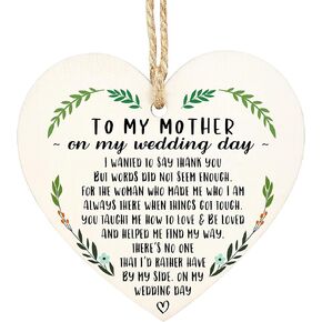 Wooden Hanging Heart Plaque, Gifts for Mom, Wedding Sign Plaque, to My Mom on My Wedding Day, Wooden Hanging Sign for Wall Door Decor
