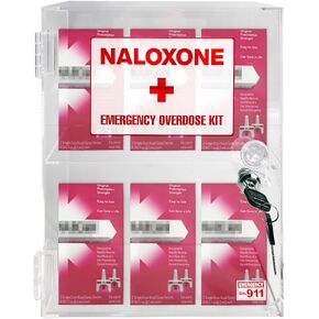 Naloxone Overdose Emergency Kit Wall Mount Cabinet | Custom Designed for Public Spaces to Hold 6 Naloxone Boxes & Accesories including First Aid or Bleeding Control Kits