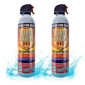 Fire Shield 343 - يستخدم المنزل والهاتف المحمول رغوة الرش المثبطة للحريق تعمل على التخلص من البنزين وشحوم المطبخ والزيت وحرائق الخشب. للمرآب والمنزل والتخييم والمركبات الترفيهية والمزيد (عبوتان)