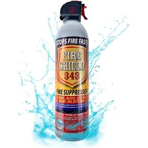 Fire Shield 343 - Home & MOBILE Use Aerosol Fire Suppressant Spray Foam Eliminates Gasoline, Kitchen Grease, Oil, Wood Fires. For Garage, House, Camping, RV & More (2 Pack)