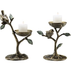 Bird & Branch Pillar Candleholder Pair