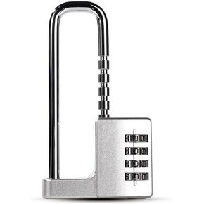 Andy's Orchids 4 Digit Combination Padlock, U-Lock Password Cabinet Lock, Stainless Steel Retractable Long Shackle Lock for Outdoor, School, Gym, Sports lockers, Fences