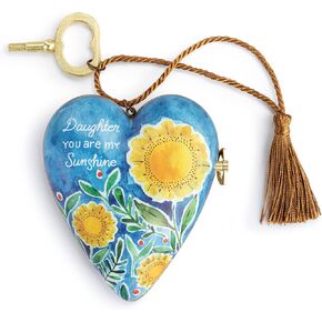 DEMDACO Daughter Blue Yellow Sunflower 3.5 x 3.5 Resin Stone Art Cross Token Plays You are My Sunshine