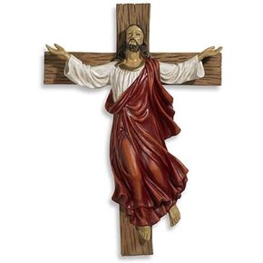 Needzo He is Risen Easter Wall Hanging Cross, Traditional Catholic Crucifix Figurine for Lent, Religious Decor for Church Supplies or Homes, 13.5 inches