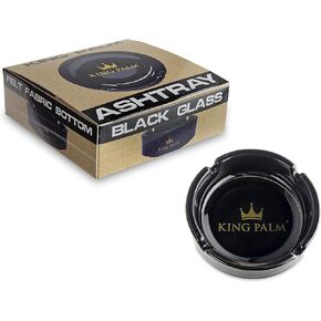 King Palm Round Glass Ashtray Black - Glass Cigarette Ashtray - Ash Tray for Indoor and Outdoor Use - Home Decor Ashtray Table Ashtray - Smoking Accessories