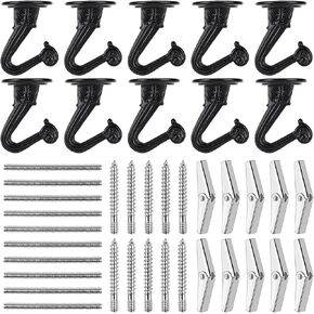 SEISSO 3 Brass Sets Ceiling Hooks for Hanging Plants, Heavy Duty Metal Swag Hook with Hardware and Toggle Wings for Ceiling Installation Cavity Wall Fixing