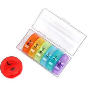 Weekly Pill Organizer 7 Day 2 Times A Day Pill Case Portable Storage Pill Box of Daily Fill Medicine Separated Pill Cases Rainbow Design
