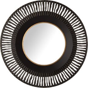 Glitzhome Decorative Metal Round Wall Mirror Vintage Industrial Style with Wavy Curves Design for Bedroom Living Room Entryway, 35" D, Black (GH11324)