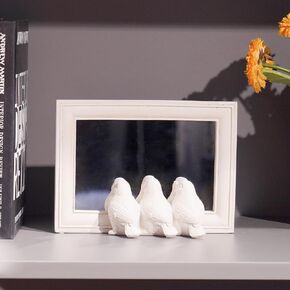 Bird Decor Console Table Decoration - Table Centerpieces Decorative square Shaped Makeup Mirror Small Tabletop Mirror for Farmhouse Living Room Bedroom 8.25 * 2.25 * 6 Inch