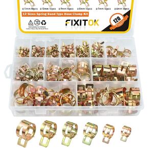 120pcs Spring Band Hose Clamp Kit, Air Hose Tube Water Pipe Fuel Line Silicone Vacuum Hose Clamp Fasteners Assortment (10 x 6mm 7mm 8mm 9mm 10mm 11mm 12mm 14mm 16mm 18mm 20mm 22mm)