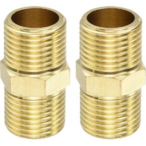 2 Pack Brass Male to Male Nipple Pipe Fitting Extension, Apply to Outdoor/Faucet/Industrial (G1/2 Thread, 70mm Length)