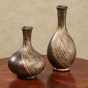 Textured Swirl Golden Bronze Decorative Modern Table Vases Set of 2