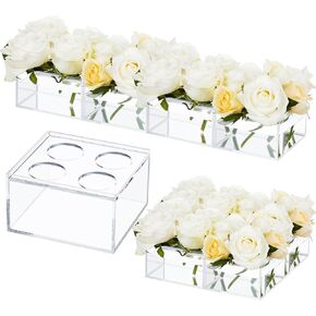6 Pcs Acrylic Flower Vase Rectangular Floral Centerpiece for Dining Table Modern Acrylic Flower Box Decorative Clear Rectangle Vase Low Floral Vases for Home Wedding