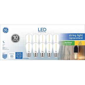 GE LED String Light Bulb Replacements, Soft White, S14 Bulbs, Clear, Medium Base (10 Pack)