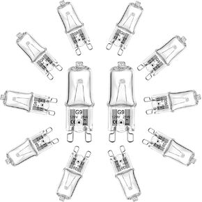 G9 Bulb, 12 Pack G9 Halogen Bulb 40 Watt 120V T4 JCD Type, Dimmable with Long Lasting Lifespan, G9 Halogen Light Bulbs 2 Pin for Chandeliers, Cabinet Lights, Range Hood Lights, 2700K Warm White