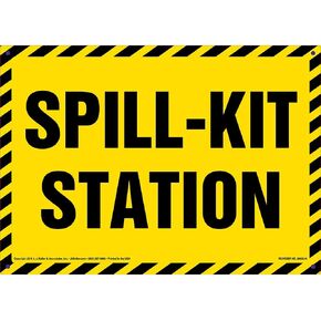 Spill-Kit Station Sign - J. J. Keller & Associates - 14" x 10" Permanent Self Adhesive Vinyl with Rounded Corners and UV Top Coating for Light-Duty Indoor/Outdoor Use Yellow, Black
