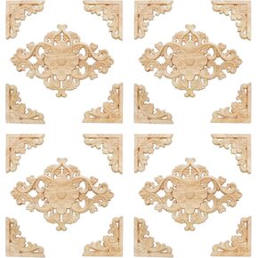 20Pcs Wood Appliques Decorative DIY Wooden Carved Onlay Appliques for Wood Carving Decals for Furniture Bed Cabinet Wall Cupboard Door