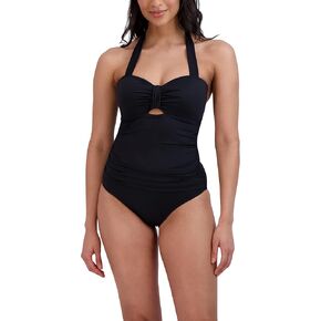 BCBGMAXAZRIA Women's Standard Knotted Bandeau One Piece Swimsuit Tummy Control Quick Dry Bathing Suit