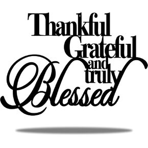 Thankful Grateful Blessed Wall Decor – Home Thankful Iron Wall Decor Blessed Wall Signs for Home Decor Entry Way (18"X12") (Gold)