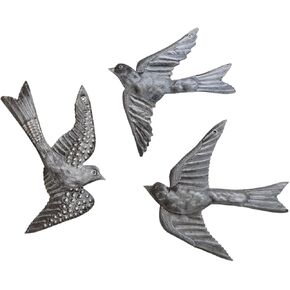 Large Metal Birds, Decorative, Ornamental, Set of 3, Wall Hanging, Handmade in Haiti, Garden Decorations 11 x 12 Inches