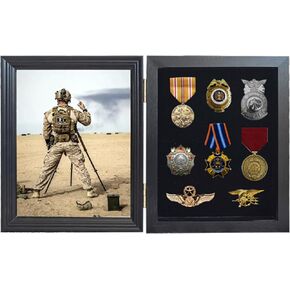 Souvenir Display Cabinet,Pin Display Box Pin Collection Display Box Military Medal Display Frame with 98% UV Protection HD Glass Door for Beach Tags Jewelry Badge Ribbon Patch Badge Ribbon Sports Pin
