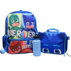PJ MASKS Girls & Boys Pre-School 4 Piece Backpack Set; Catboy, Gekko,& Owlette Kids 16" l School Bag w/Front Zip Pocket, Blue