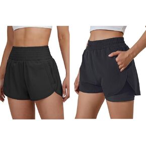 BMJL Women's Running Shorts High Waisted Athletic Shorts Pocket Sporty Short Gym Elastic Workout Shorts (XL Black) in Saudi Arabia