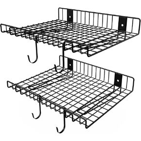 2 Pack Garage Wall Shelf, Wall Mounted Storage Shelves, Heavy Duty Metal Shelves for Room Wall, Loads 130 LBS Floating Shelves Mesh Storage Rack for Garage, Office, Basement,Wall Cabinet and Kitchen