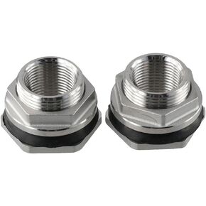 2PCS 304 Stainless Steel Bulkhead Water Tank Fitting 3/4" NPT Female Thread Compression Bulkhead Adapter Thru-bulk Connector with Gasket