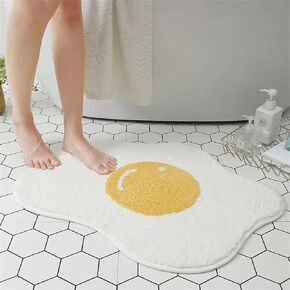 Bath Mat Cute Rug Non Slip for Bathroom, Absorbent, Extra Soft, Adorable Design, 18" x 26", Poached Eggs
