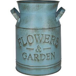 Shabby Chic Classy Designed Black Milk Can Galvanized Finish Metal Vase Country Rustic Primitive Decorative Flower Holder, 7.7" H