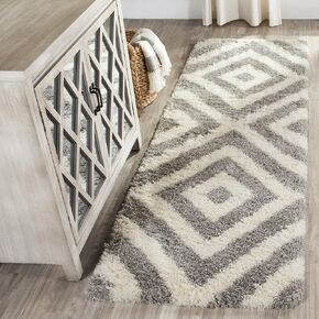 SAFAVIEH Portofino Shag Collection Runner Rug - 2'3" x 7', Ivory & Beige, Geometric Design, Non-Shedding & Easy Care, 2-inch Thick Ideal for High Traffic Areas in Living Room, Bedroom (PTS217B)