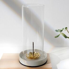 Lotus Glass Incense Holder with Removable Glass for Safe and Easy Use - Zen Ceramic Burner with 5 Holes for Various Incense Sticks - Stylish and Durable Meditation Accessory