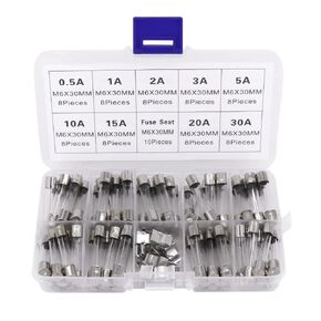 72Pcs 6x30mm Fast-Blow Glass Tube Fuse Quick Blow Glass Fuses Assorted Kits with Plastic Box Fast Acting Fuse 250V 0.5A 1A 2A 3A 5A 8A 10A 15A 20A 30A(6 x 30 mm)