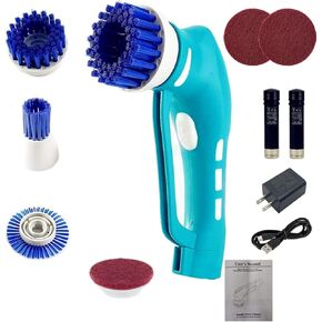 Cordless Electric Scrubber, Power Spin Scrubber, Handheld Power Scrubber with 6 Spin Scrubber Brushes Heads for Tiles,Showers, Bathroom, Windows, Kitchen (Lightweight and Heavy-Duty