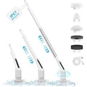 Electric Spin Scrubber, Shower Cleaning Brush, Bathroom Cleaner, Cordless Power Scrub for Bathtub Grout Tile Floor (IPX7 Waterproof)