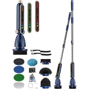 Electric Spin Scrubber Cordless Cleaning Brush with 4 Adjustable Angles & 8 Heads, Interactive LED, Shower Scrubber with Extendable Handle Crevice Cleaning Supplies for Bathroom,Toilet,Car-Grey
