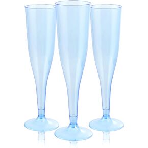 WDF 36 Pack Clear Blue Plastic Champagne Flutes - 7OZ Blue Champagne Flutes Plastic, Champagne Glasses Disposable for Party & Wedding