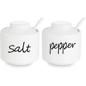 ONTUBE Farmhouse 8oz Pepper and Salt Bowls with Lid and Spoon, Ceramics Condiment Pots,Seasoning Jar Spice Container for Kitchen,Dishwasher Safe (Navy)