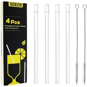 Reusable Drinking Straws,Plastic Straws for 20oz & 30oz Tumblers Yeti(set of 4 straight straws+ 2 cleaning brushes)