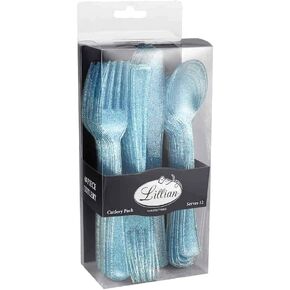 Premium Blue Glitter Plastic Cutlery Set (Pack of 48) - Disposable Flatware Set, Perfect Party Supplies for Birthday Parties, Baby Shower, Dinner & Everyday Home Use