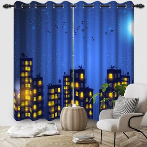 53x63inches Superhero City Curtains Humor Cartoon Comic Super Hero City Skyline Buildings Window Drapes 2 Panels Room Darkening Thermal Insulated Window Curtains for Boys Bedroom Living Room