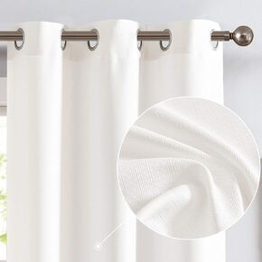 Lazzzy Faux Linen Curtains Cream Light Filtering Curtains 84 Inch Long Off White Privacy Curtains Farmhouse Modern Grommet Linen Textured Window Drapes for Living Room Bedroom 2 Panels Heathered Beige