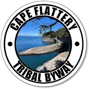 Round Cape Flattery Tribal Byway Bumper Sticker (Travel Road us Highway Olympic WA vinyl decal for car or laptop (3 inch)