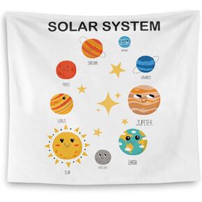 QGFM Solar System Tapestry, Space Backdrop, Space Nursery Decor, Outer Space Solar System Plants Tapestry Wall Hanging for Classroom Toddler Boys Room Playroom Nursery Decor, 50x60 Inches