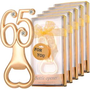24Pcs Golden 65 Bottle Openers for 65th Birthday Party Favors Rhinestones Decorations for Wedding Anniversary Gifst Souvenrs or Keepsaks for Guests