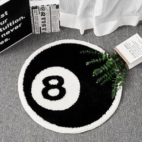 Black 8 Ball Rug, Cute Unique Cool Fun 23.6" Round Area Rugs for Bedroom Bathroom Living Room Dorm Non Slip Washable Funky Aesthetic Bedroom Accent Floor Carpet, Funny Gift for Billiards Lovers