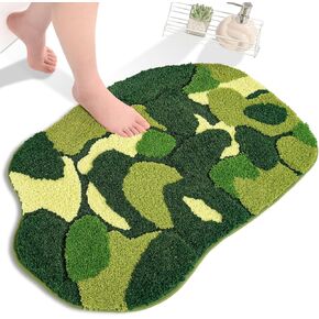 Green Moss Rug Bathroom Decor, Cute Fun Small Bath Mat Microfiber Non Slip, Absorbent Washable Extra Thick Soft Bathroom Rugs for Floor,Shower (20x32 inch)