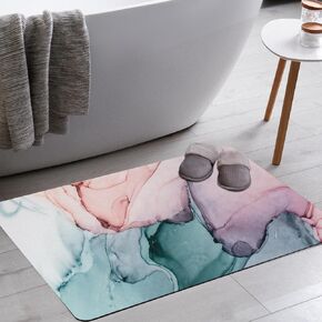 Mrcrypos Blue Marble Bath Mat, Thin Bathroom Rug, Non Slip, Quick Drying, Absorbent, 16x24 inch
